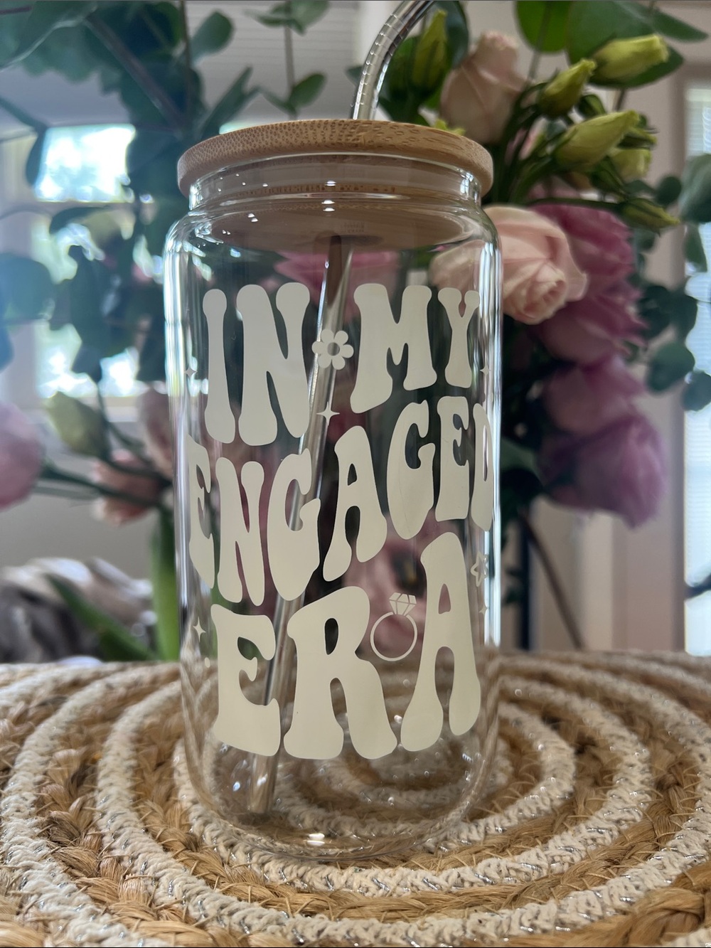 IN MY ENGAGED ERA Glass Cup with Straw